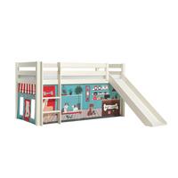 HOCHBETT mit Rutsche Karolina Massivholz Weiß Textilset Pet Shop - Blaugrau/Weiß, Holz (90/200cm) - 58aufmkessel