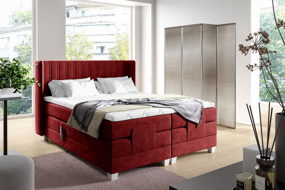 BOXSPRINGBETT Bett Elektrisch Magnus - Rot, Holzwerkstoff/Textil (160/200cm) - Fun Möbel