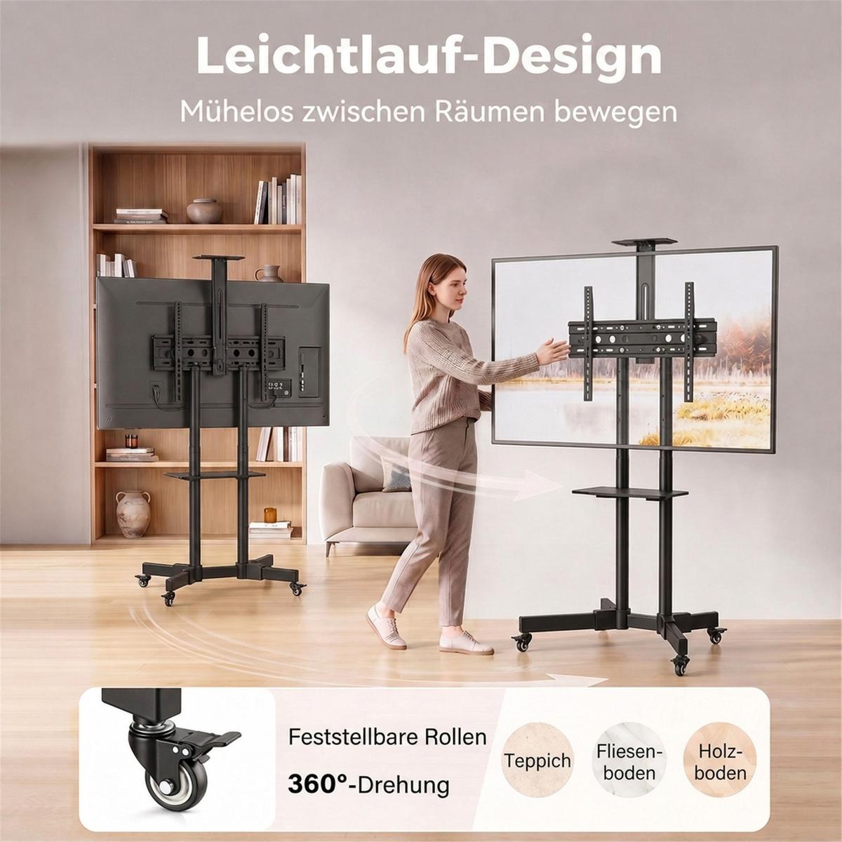 MOBILER-TV-STÄNDER Metall Schwarz - Schwarz, Metall (56/187.5/76cm) - HOMCOM