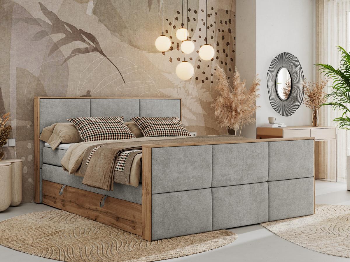 BOXSPRINGBETT ALBERO 2 KING DUO 180/200 Hellgrau Strukture - H4 - Hellgrau, Holz/Textil (180/200cm) - MKS