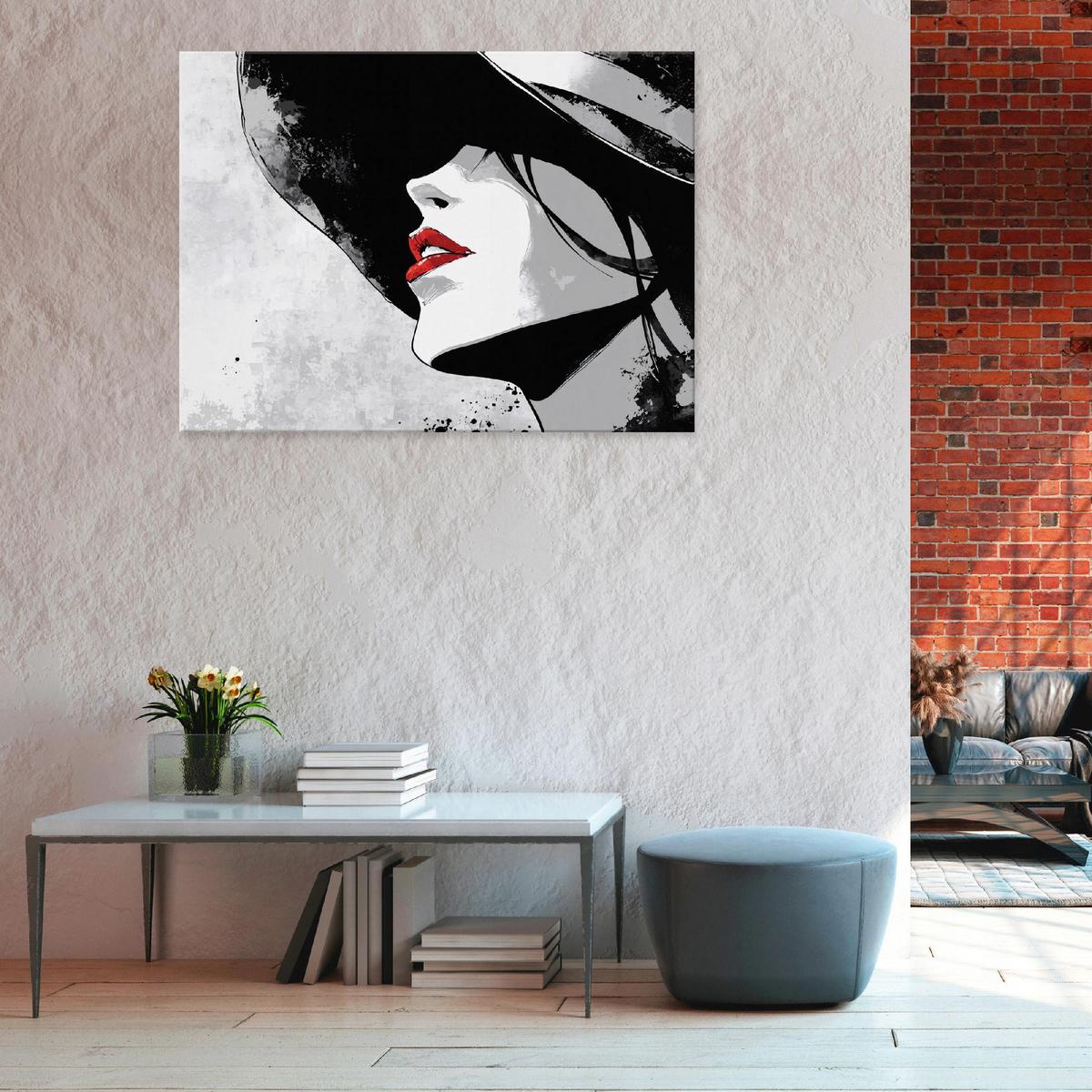 BILDER Frau Hut Abstrakt Grau 60x40 - Multicolor, Holzwerkstoff (60/40cm) - Wallarena