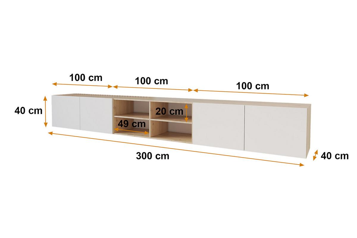 LOWBOARD ELIO-W 3x100x40x40 cm - Artisan / Weiß - Eiche Artisan, Holzwerkstoff (300/40/40cm) - ALTDECOR