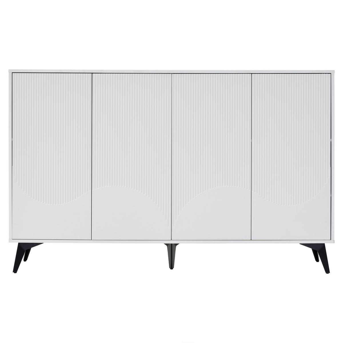 SIDEBOARD weiß & 3d-rillen-design mit 4 türen - Weiß, Holzwerkstoff (160/100/35cm) - Urban Meuble