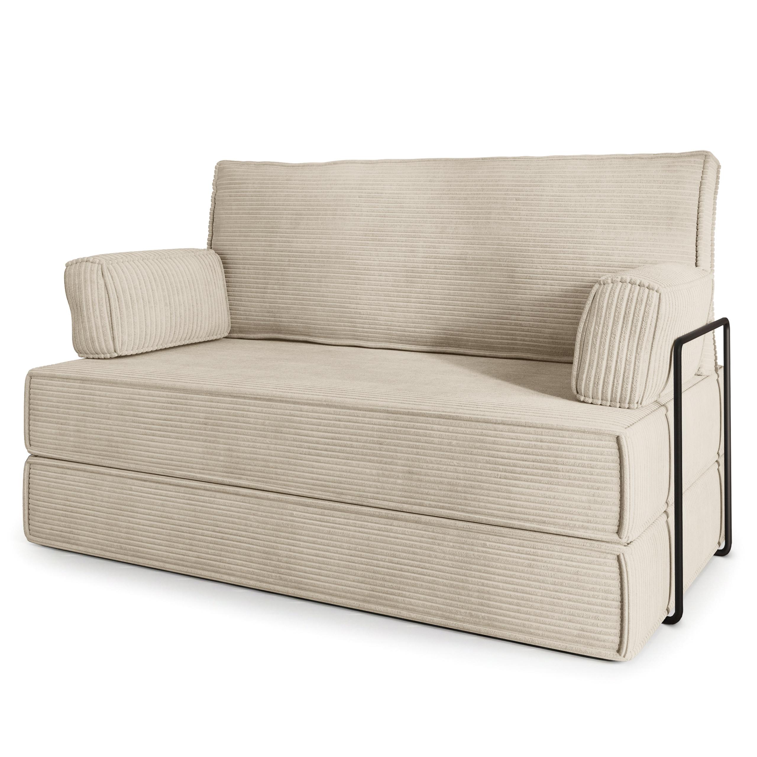 BETTSOFA LADIA aus Schaumstoff Kordstoff Creme Schlaffunktion - Creme, Textil (140/86/60cm) - MASSENO