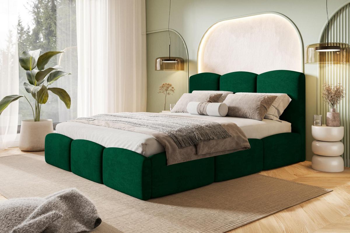 BETT 180x200 - Polsterbett mit Bettkasten und Metallrahmen - Modern Betten - Glatter Kronos-Stoff- Kollektion Zoya - Grün - Grün, Holz/Textil (180/200cm) - Alpi-Möbel