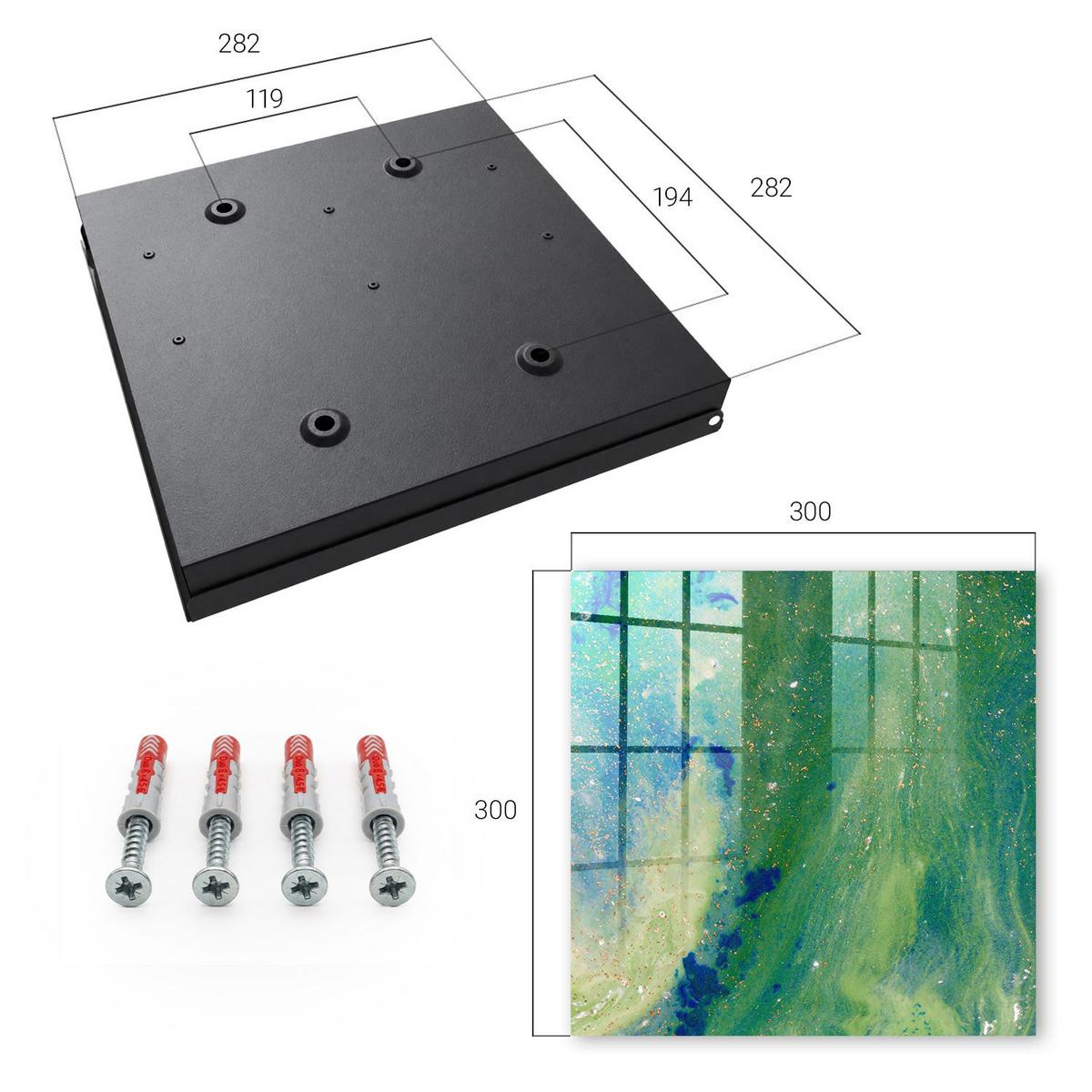 SCHLÜSSELBOX Schwarz 30x30 cm- Türöffnung nach rechts - Abstrakte Natur - Grün, Metall (30/30/5cm) - TULUP