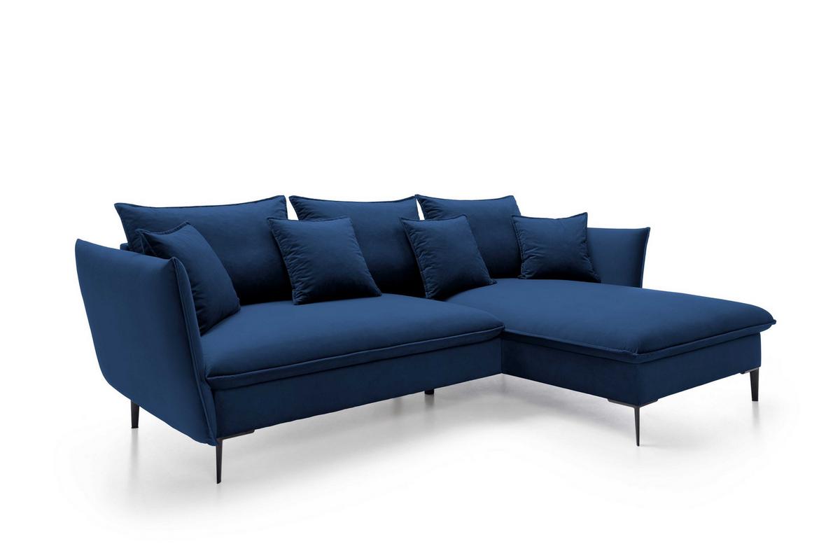 ECKSOFA SOLE Blau Plüsch-Stoff mit Schlaffunktion - Blau, Holz (258/167cm) - MASSENO