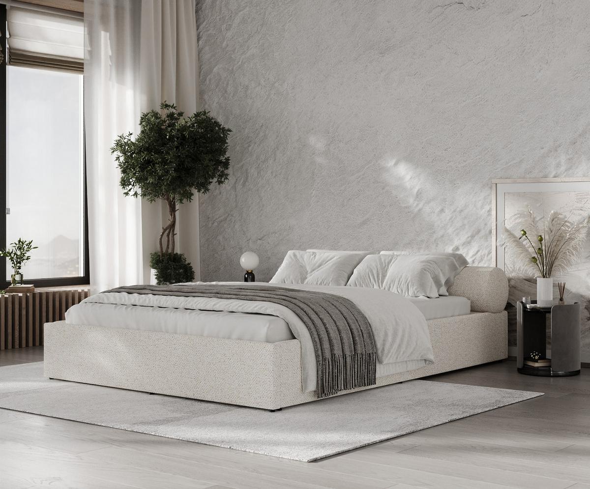 POLSTERBETT Solvo mit Stauraum 160/200 cm Creme im Blur Stoff - Creme/Schwarz, Holz/Holzwerkstoff (160/200cm) - AltaBeds