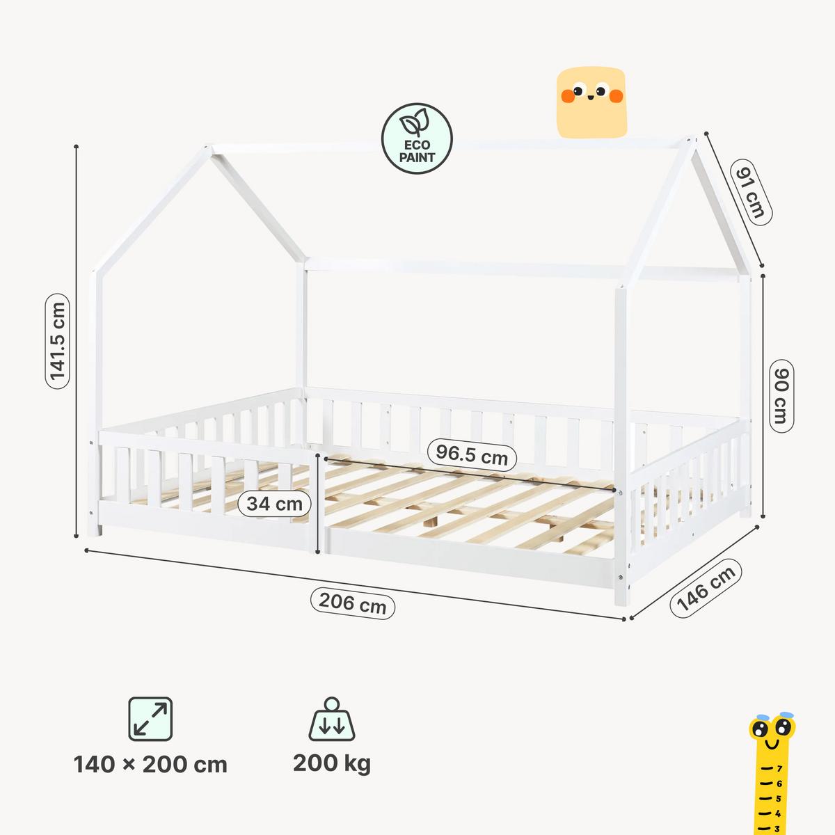 HAUSBETT Hesel - Weiß, Holz (140/200cm) - [en.casa]