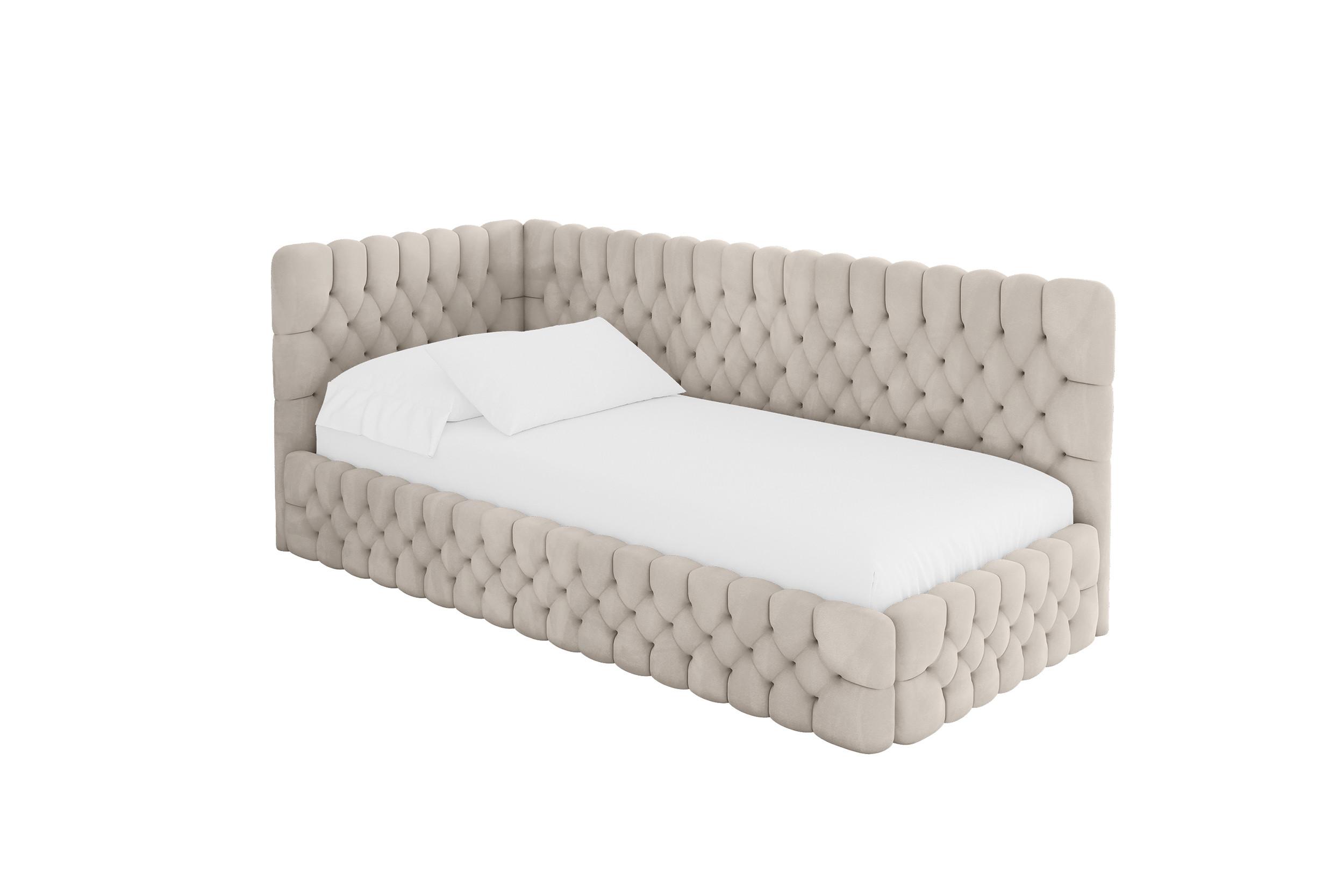 EINZELLBETT Jugendbett mit Bettkasten und Matratze H3/H4, Rechts - MULY 100x200 Beige - Sandfarben, Holzwerkstoff/Textil (100/200cm) - ALTDECOR