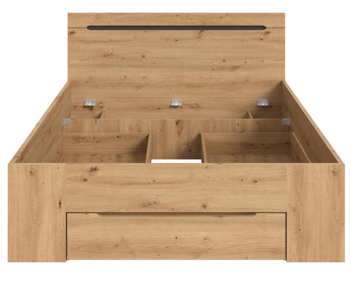 BETT Eiche, grau Liegefläche 140 x 200 cm, Stauraumbett mit 3x Bettschubkasten - Eiche Artisan/Grau, Holzwerkstoff/Metall - Inn.Furn