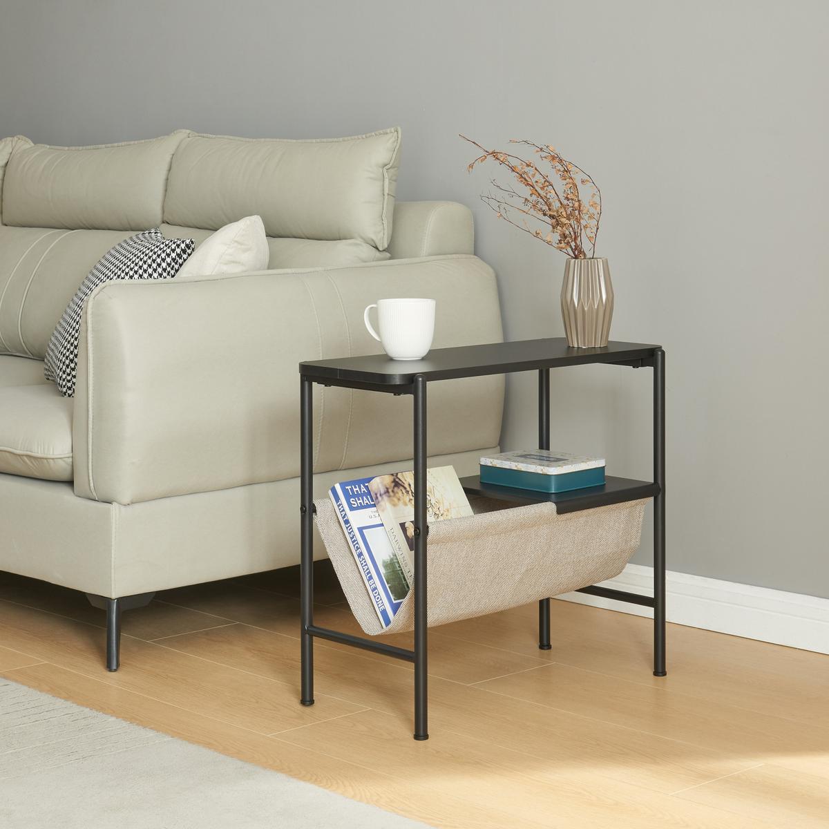 BEISTELLTISCH Samnanger - Schwarz, Holzwerkstoff/Textil (60/28/53cm) - [en.casa]