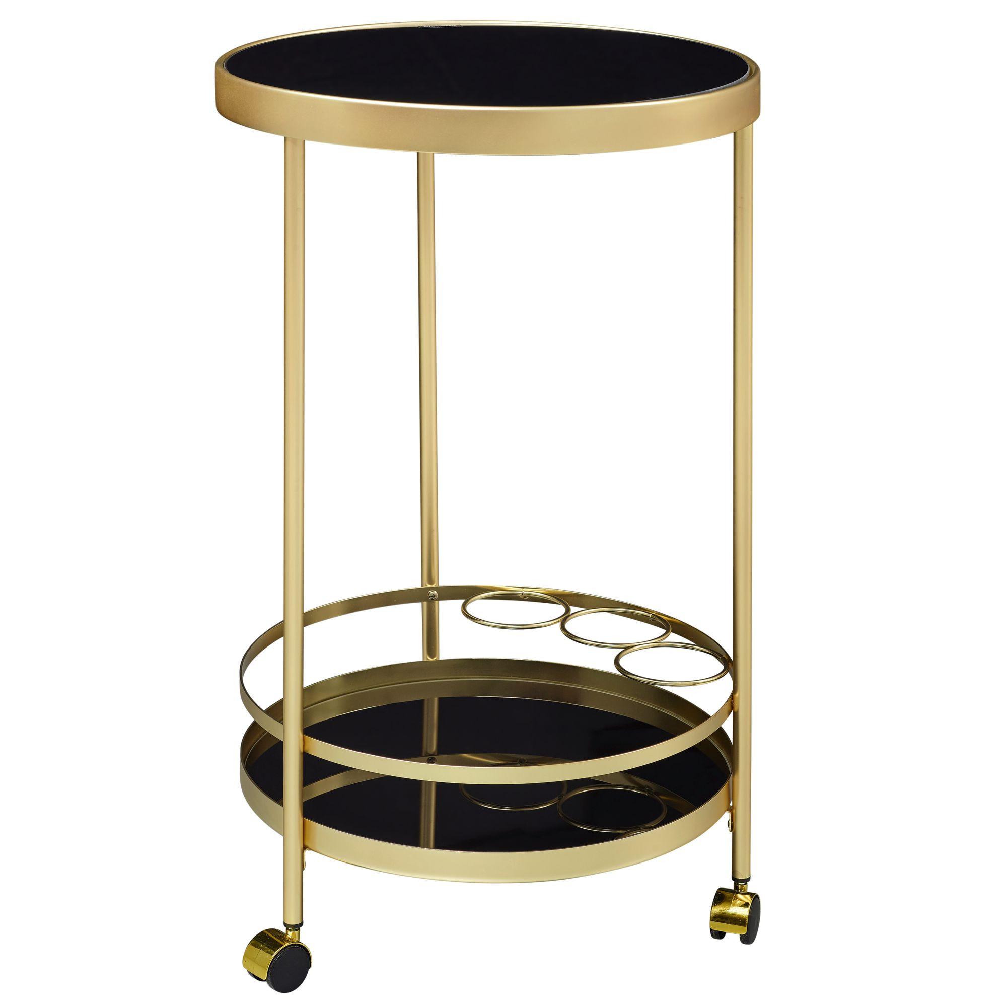 SERVIERWAGEN – Gold, Schwarzglas, auf Rollen - Goldfarben, Glas/Metall (45/76/45cm) - KADIMA DESIGN