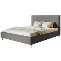 POLSTERBETT LUX RICO mit Kopfteil, 140 x 200 cm, Doppelbett mit Lattenrost aus Holz, Boucle-Stoff Grau, Füße in Farbe: Braun - Grau, Holz/Textil (140/200cm) - Alpi-Möbel
