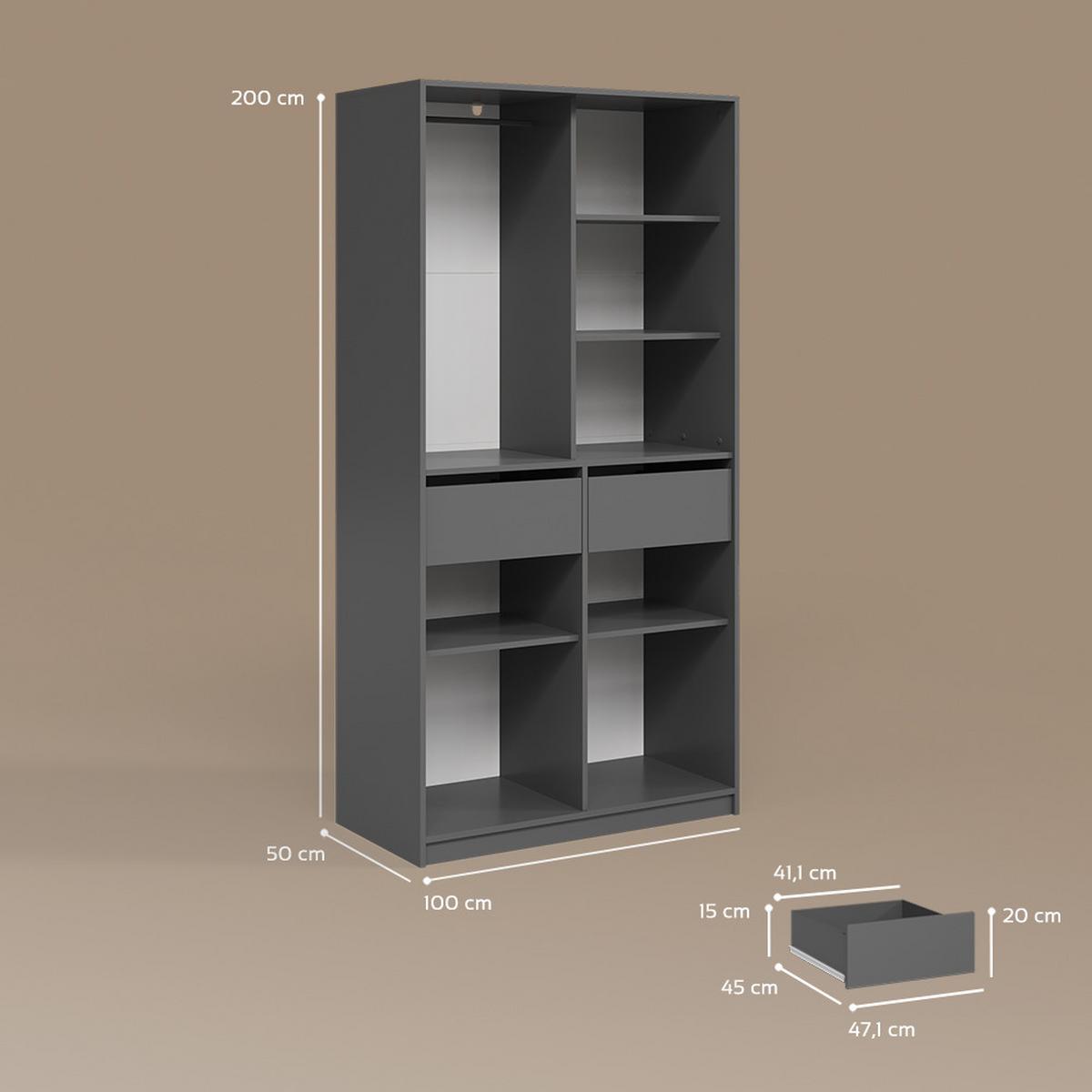 KLEIDERSCHRANK Trento Anthrazit mit 2 Schubladen - Anthrazit, Holzwerkstoff (100/200/50cm) - Livinity®
