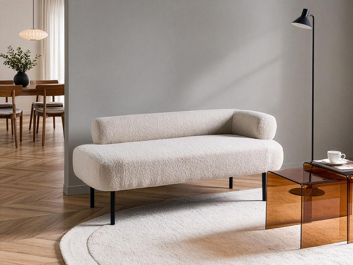 CHAISELONGUE-RECHTSSEITIGE Bouclé Cremeweiß Mirmande - Creme/Schwarz, Textil (153/65/70cm) - Beliani