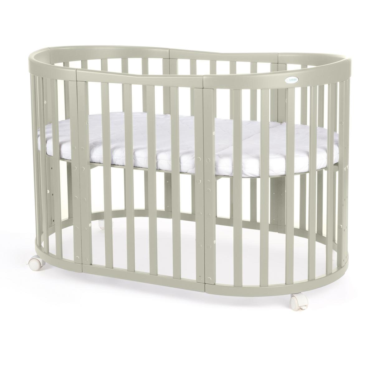 BABYBETT OLIVE OVAL 7in1 mit Matratze - Olivgrün, Holz/Textil (73/125cm) - waldin