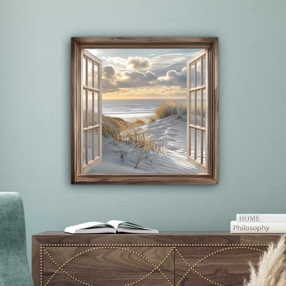 LEINWANDBILD Ausblick - Strand - Dünen - Meer - Natur Wandbild Wohnzimmer 50x50 cm - Sandfarben, Textil (50/50cm) - MuchoWow