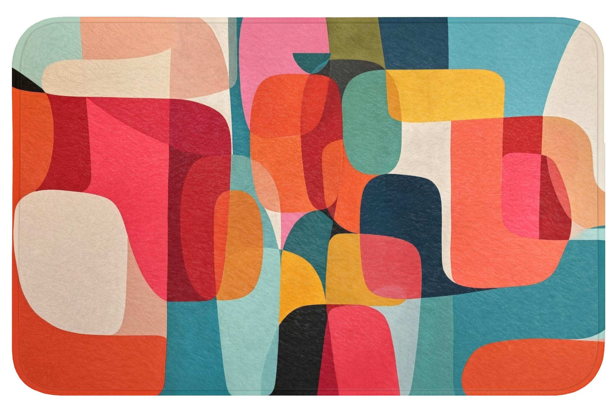 BADEMATTE Formen - Bunt - Abstrakt - Flugzeuge Badvorleger 80x50 cm - Multicolor, Textil (80/50cm) - OnlyWow