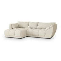 ECKSOFA ORENTI L-S Creme Boucle-Stoff mit Schlaffunktion - Creme, Holz (287/182cm) - MASSENO