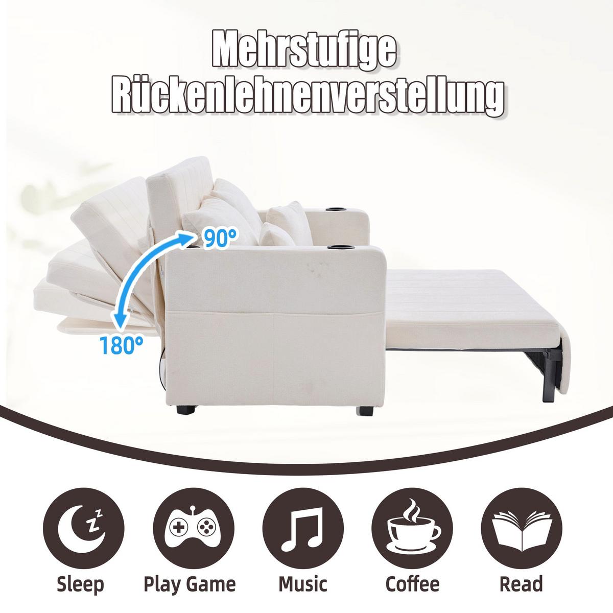SCHLAFSOFA aus chenille mit bettfunktion, usb-anschluss & becherhaltern - Beige, Textil (139/83/73cm) - Urban Meuble