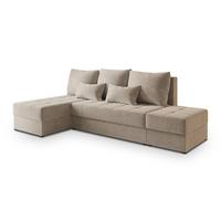 ECKSOFA NORVI Beige Plüsch-Stoff mit Schlaffunktion - Beige, Holz (251/143cm) - MASSENO