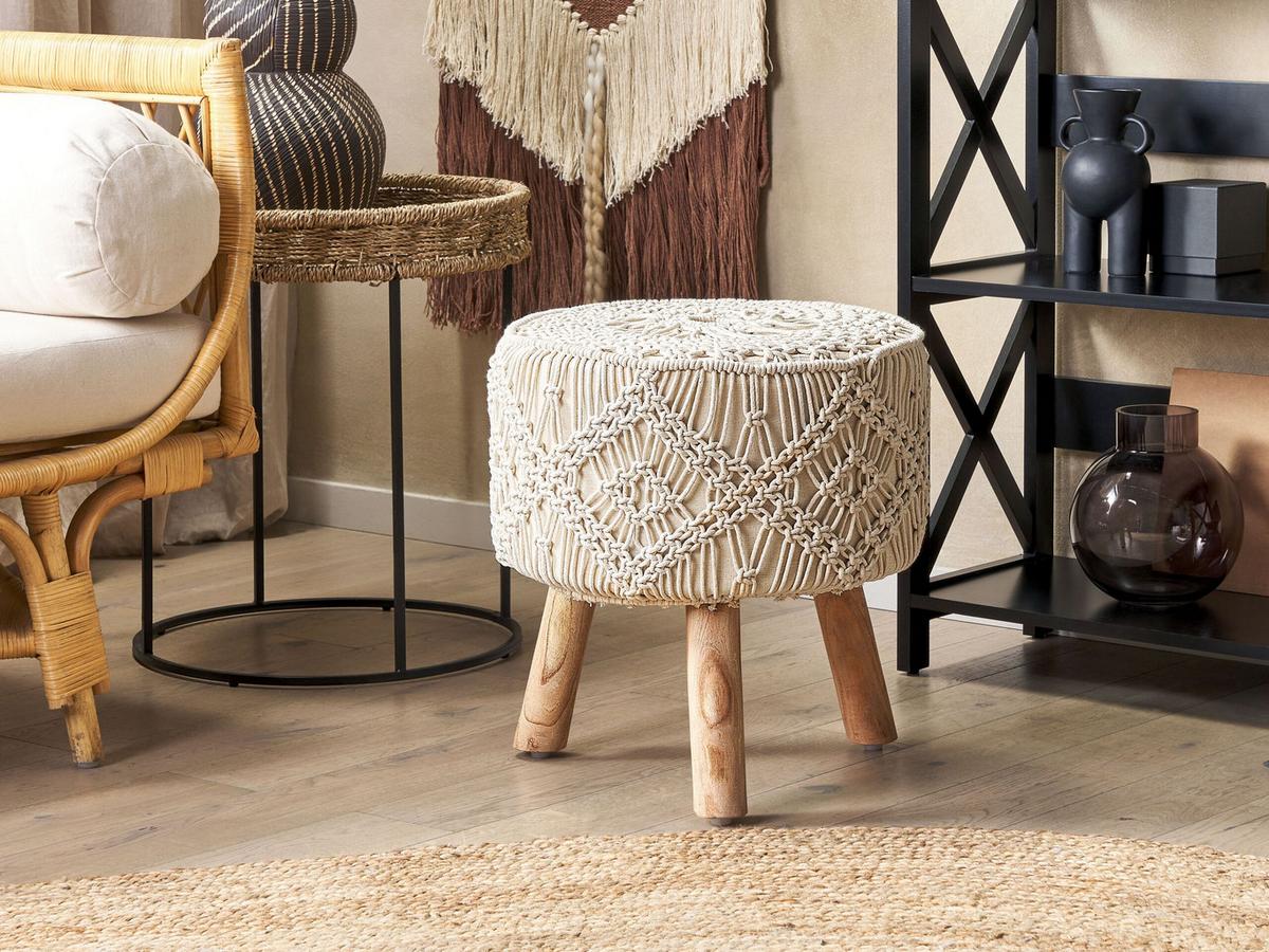 HOCKER Manzai 40/40/44 cm - Beige, Naturmaterialien/Textil (40/44/40cm) - Beliani