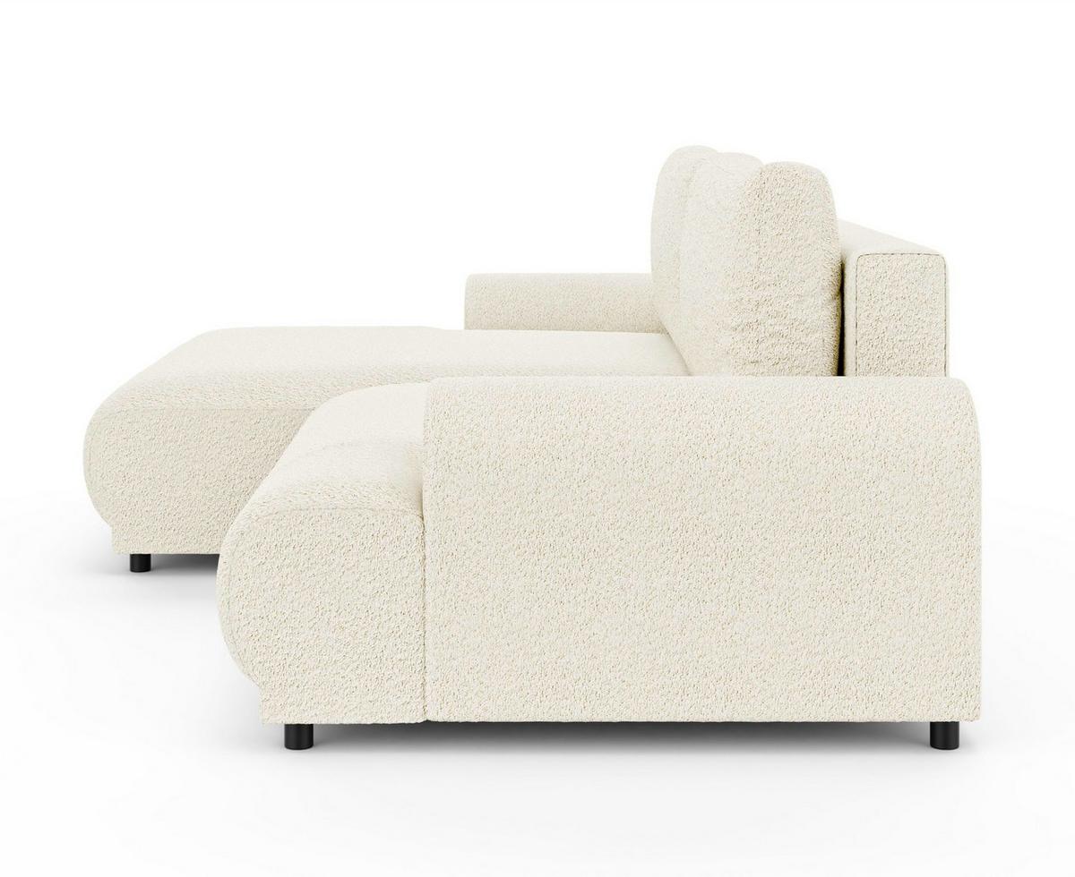 ECKSOFA mit Schlaffunktion, Bettkasten, extrabreite Ottomane links, abgerundete Armlehnen, B240/T145/H81 cm, Bezug Bouclé-Charakter Beige Creme/ 21028 - Beige/Creme, Kunststoff/Textil (240/145cm) - luma-home