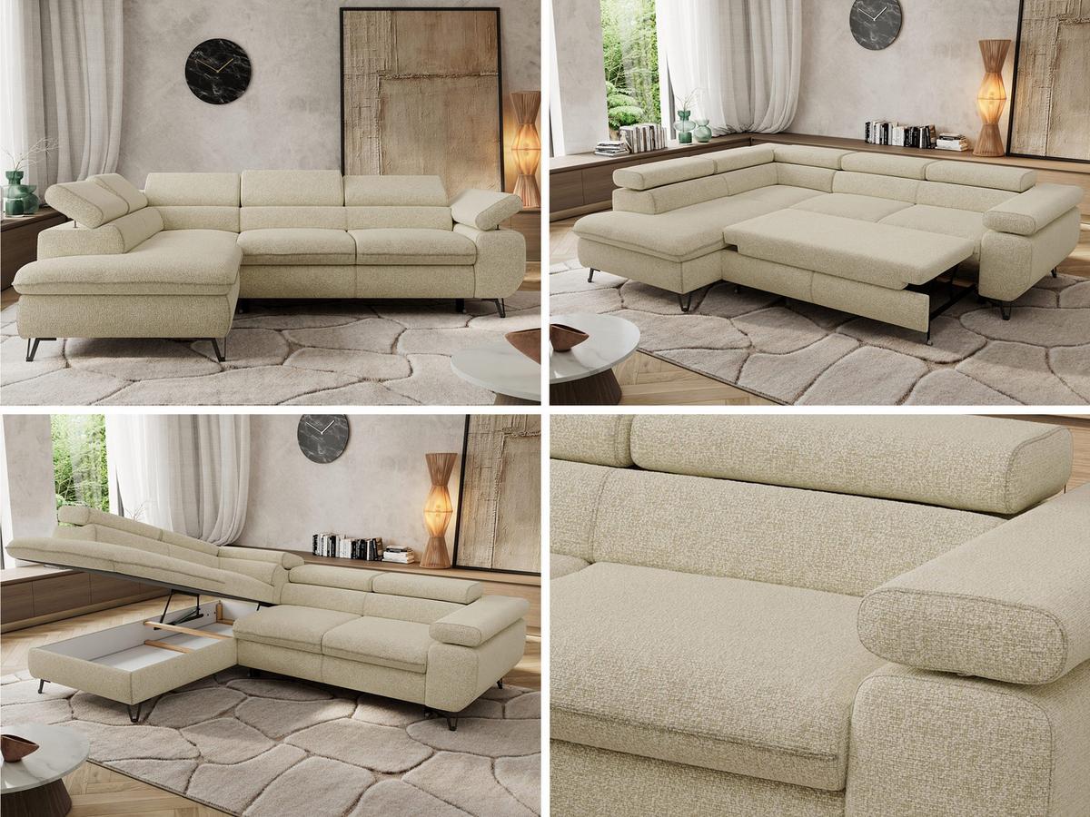 ECKSOFA PABLO L Creme Struktur - Links Seite mit T25 Topper - Creme/Schwarz, Textil/Metall (208/273cm) - MKS