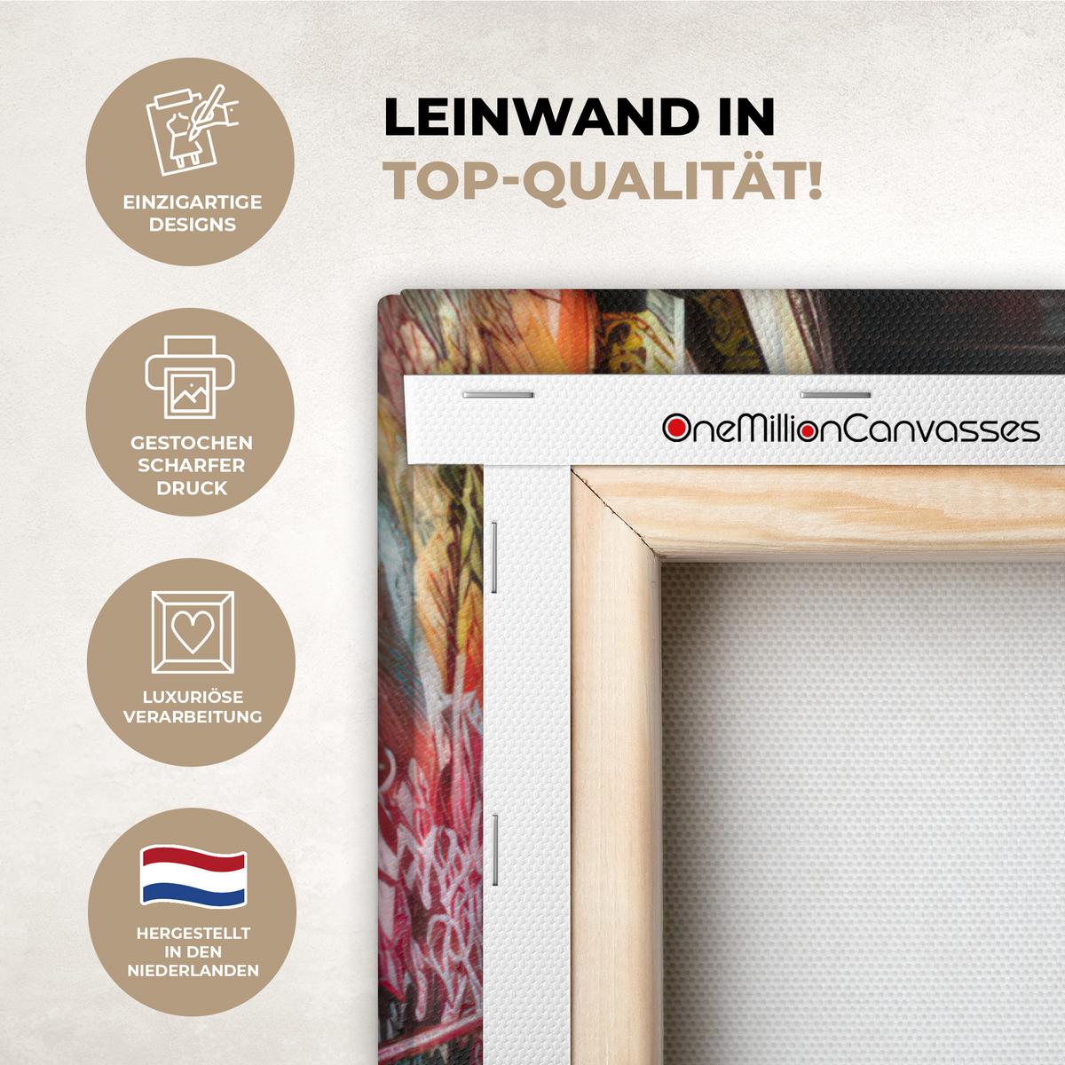 LEINWANDBILD Treppe - Graffiti - Farben - Kunst Wandbild Wohnzimmer 60x80 cm - Multicolor, Textil (60/80cm) - MuchoWow