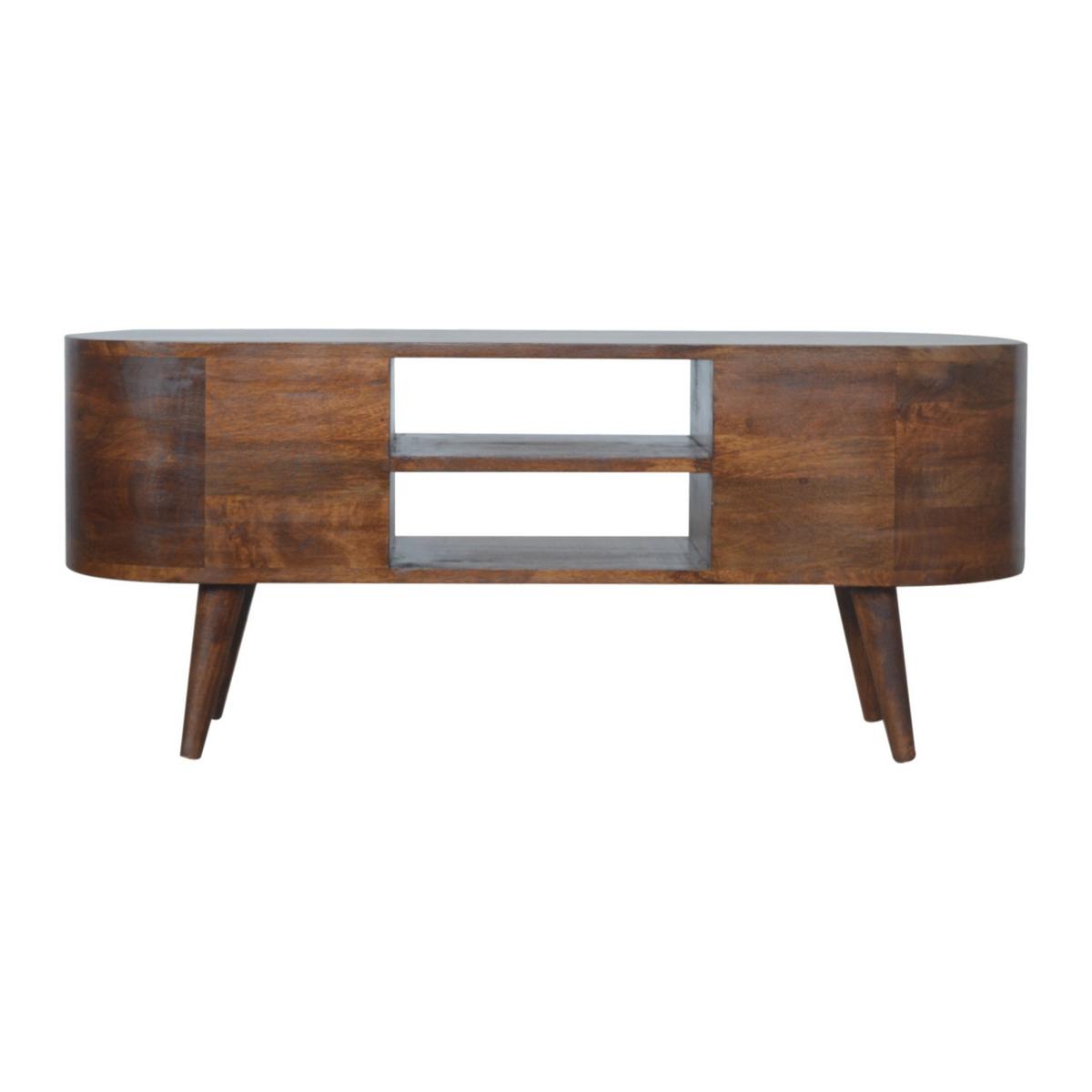UNTERHALTUNGSMÖBEL in Kastanien-Finish,4 Schubladen, 2 Offene Regale, Beine im Nordischen Stil - Messingfarben/Braun, Holz/Metall (110/47/35cm) - Artisan Furniture