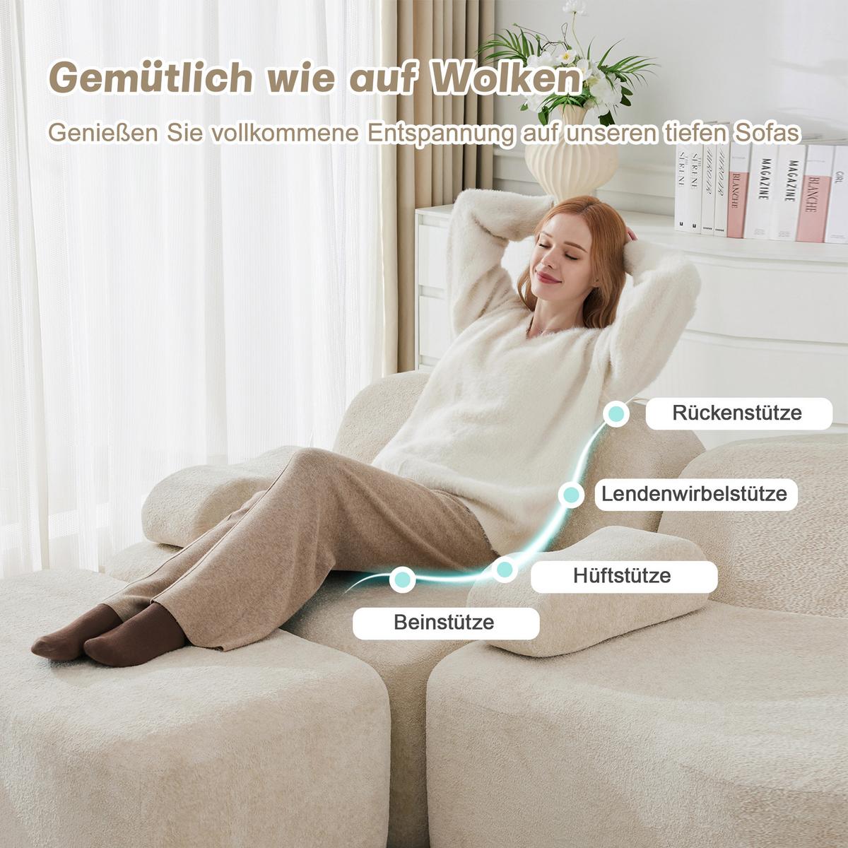 2-SITZER SOFA Modulares Boneless Samt Wellenform - Beige, Textil (192/70/98cm) - Urban Meuble
