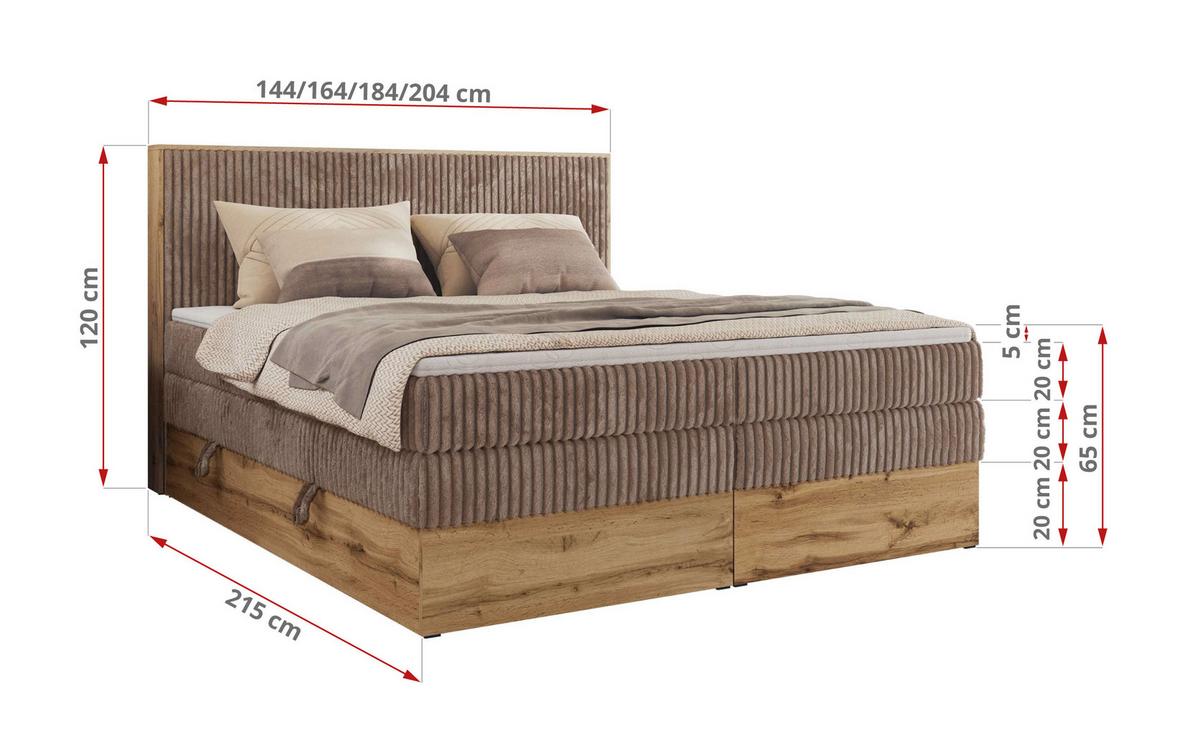 BOXBETT WOOD CLASSIC KING 200/200 - Braun Cord - H3 - Braun, Textil (200/200cm) - MKS