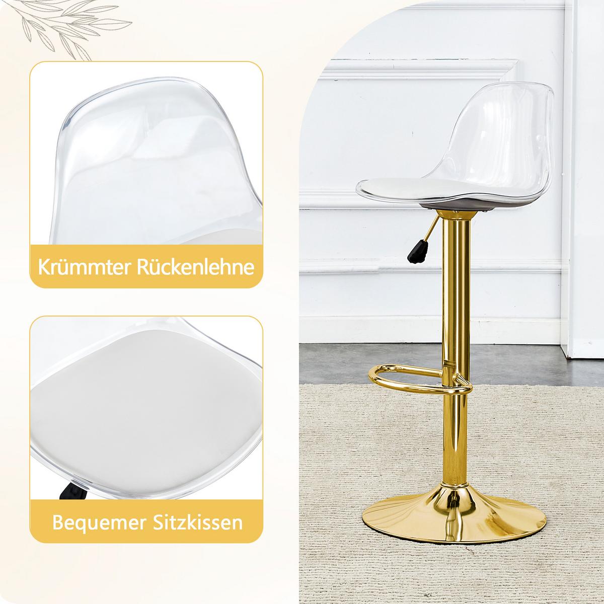 BAR-SET Runder Glastisch 89cm & 2 Hocker Transparent Gold Verstellbar - Goldfarben, Glas (89/92/89cm) - Urban Meuble