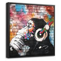 LEINWAND Bilder mit Rahmen - Affe - Graffiti - Musik - 20x20 - Multicolor, Textil (20/20cm) - MuchoWow