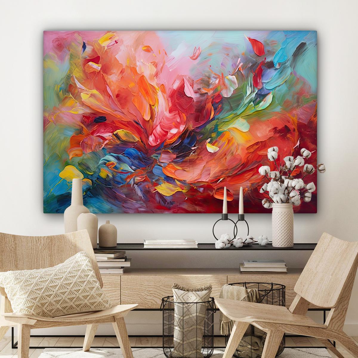 LEINWANDBILD Ölgemälde - Kunst - Abstrakt - Farbenfroh Wohnzimmer Groß 120x80 cm - Altrosa, Textil (120/80cm) - MuchoWow