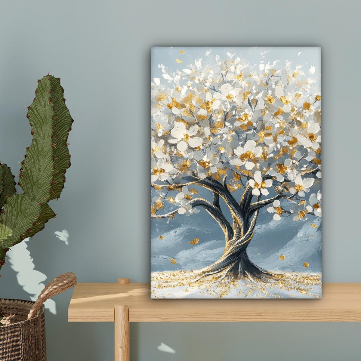 LEINWANDBILD Baum - Winter - Baum des Lebens - Modern - Gold Deko Wohnzimmer 20x30 cm - Goldfarben, Textil (20/30cm) - MuchoWow