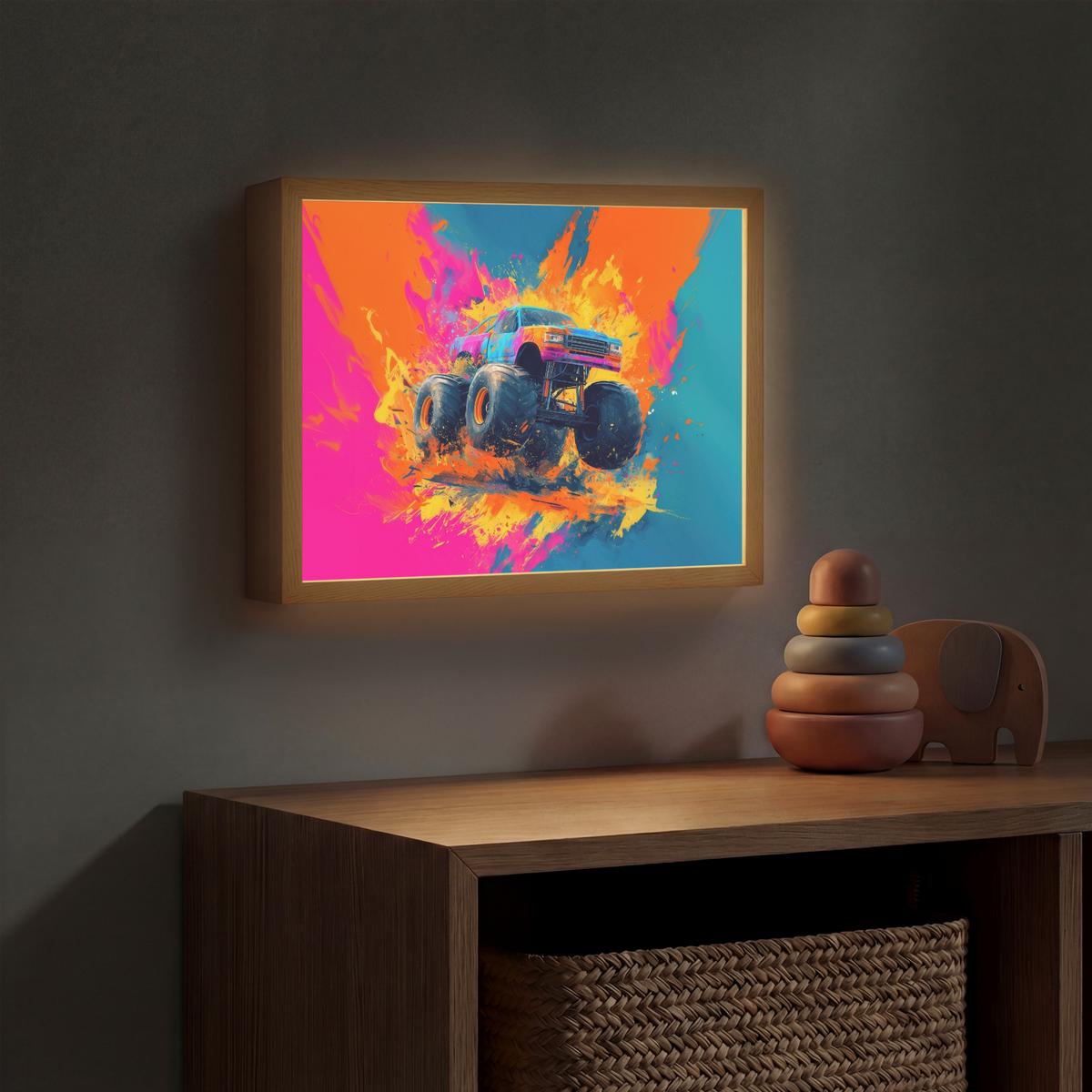 NACHTTISCHLAMPE MIT AKKU Monstertruck - Abstrakt - Farbspritzer - Farbenfroh 40x30 cm - Pink, Holzwerkstoff (8/40/30cm) - OnlyWow