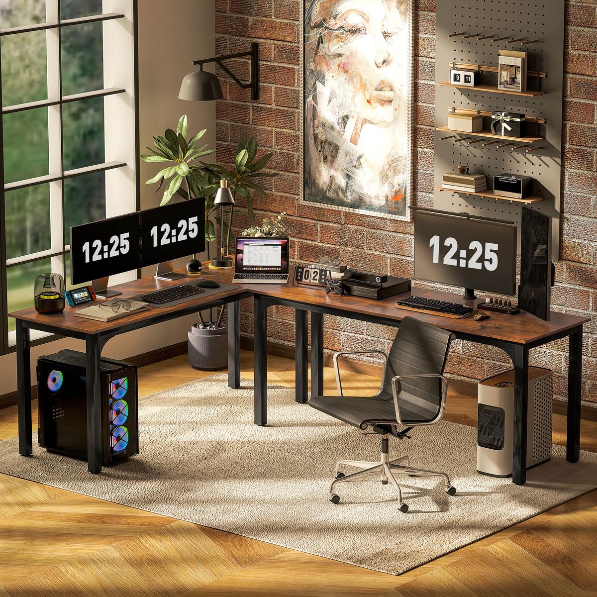 SCHREIBTISCH Computertisch Bürotisch mit Industrie-Design, Stahlgestell Braun - Schwarz/Braun, Holzwerkstoff/Metall (180/60/75cm) - HOMCOM