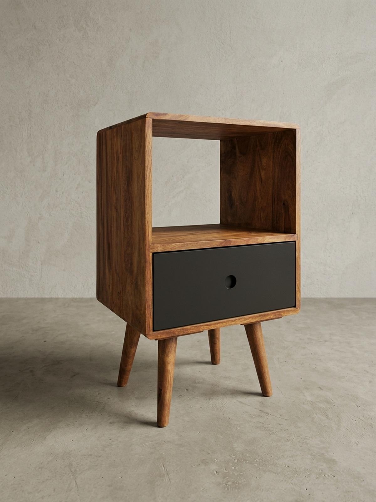NACHTTISCH – Massivholz, 70 cm hoch, Retro-Stil, für Boxspringbett - Schwarz/Braun, Holz (40/70/35cm) - KADIMA DESIGN