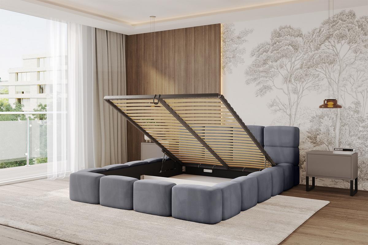 POLSTERBETT mit Bettkasten und Lattenrost, Bett mit Kopfteil, Boxbett ohne Matratze, Doppelbett mit Stauraum - NATA-v1 200x200 Dunkelgrau - Dunkelgrau, Holzwerkstoff/Textil (200/200cm) - ALTDECOR