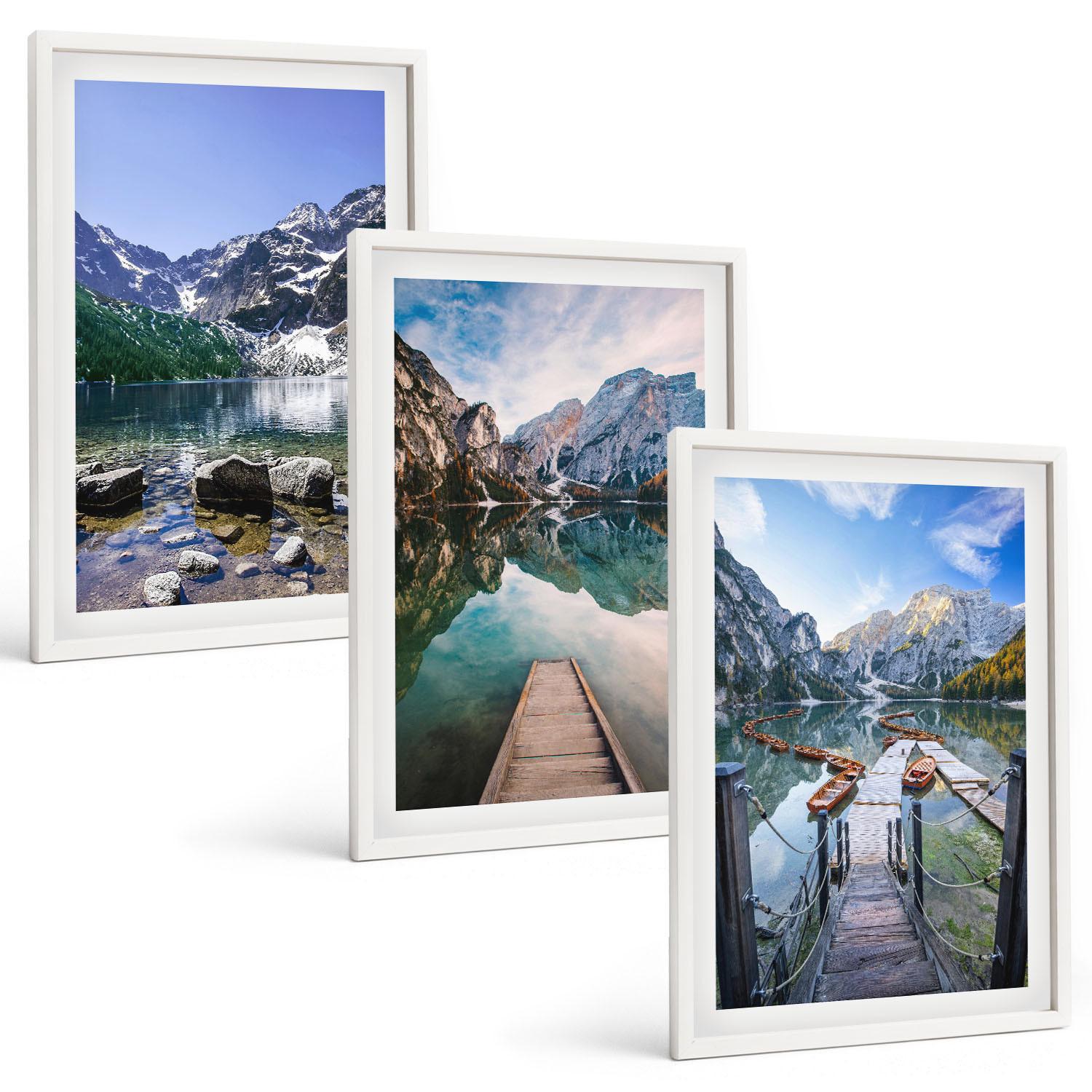 BILDER SET 3er Set - 40x60 cm Weißer Rahmen - Berge, Seen, Holzstege - Weiß, Kunststoff (40/60cm) - TULUP
