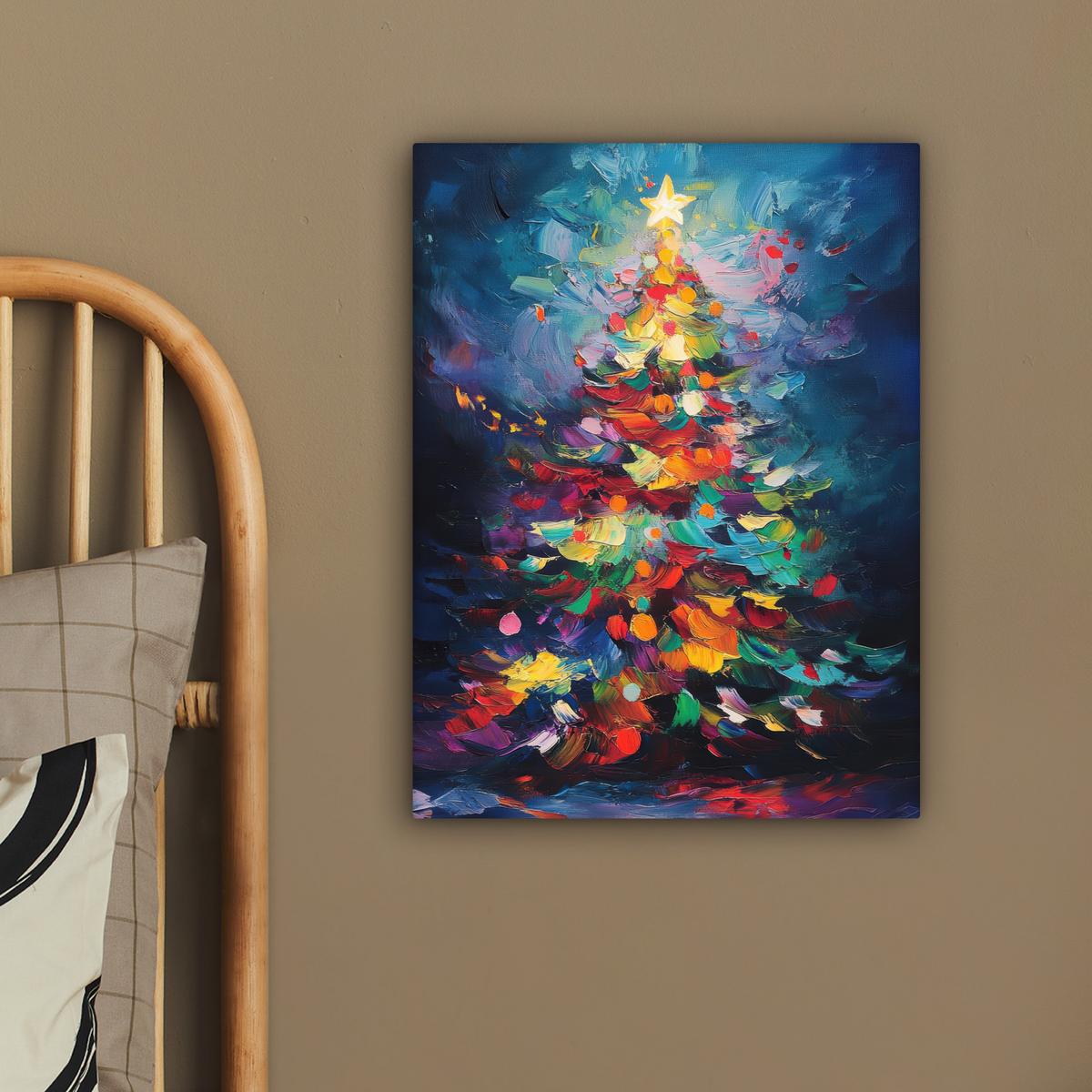 LEINWANDBILD Weihnachtsbaum - Weihnachten - Abstrakt - Farbenfroh Room Decor 30x40 cm - Multicolor, Textil (30/40cm) - MuchoWow