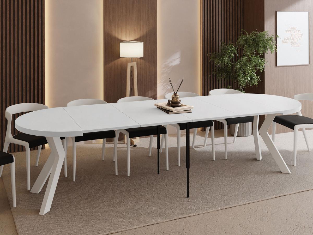 ESSTISCH Savio Weiß rund ausziehbar verlängerbar XXL, Weiß 100-300/100/77 cm - Weiß, Holz/Holzwerkstoff (100/300/77cm) - WFL GROUP