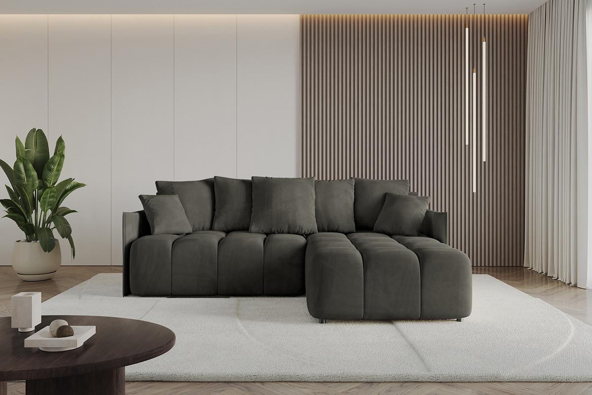 ECKSOFA Ottomane rechts LONLI-L 251x189x68 Schwarz Velours - Schwarz, Holzwerkstoff/Kunststoff (189/251cm) - ALTDECOR