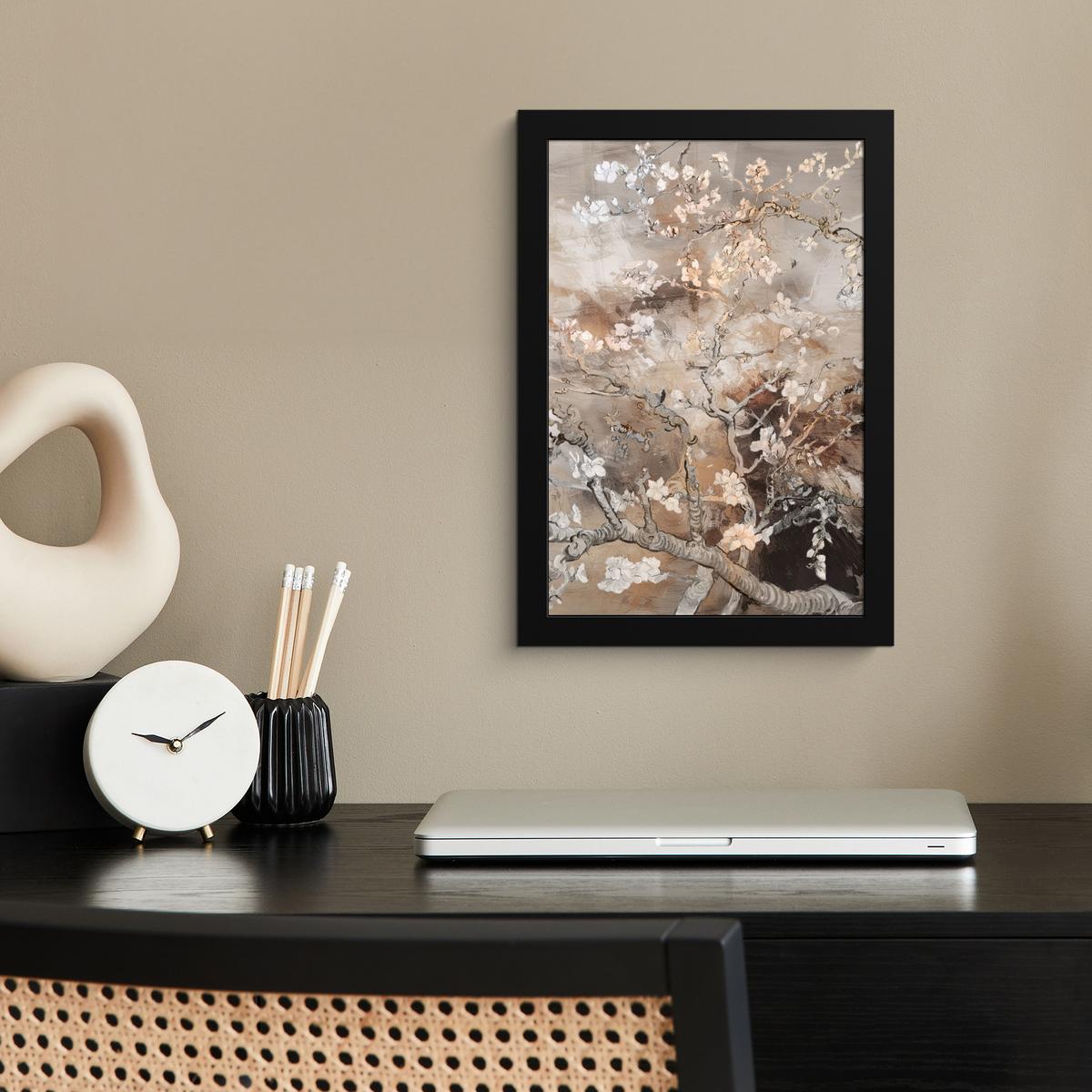 POSTER MIT RAHMENGERAHMTES BILD Mandelblüte - Kunst - Van Gogh - Beige - Abstrakt Poster 20x30 cm - Braun, Papier (20/30cm) - MuchoWow