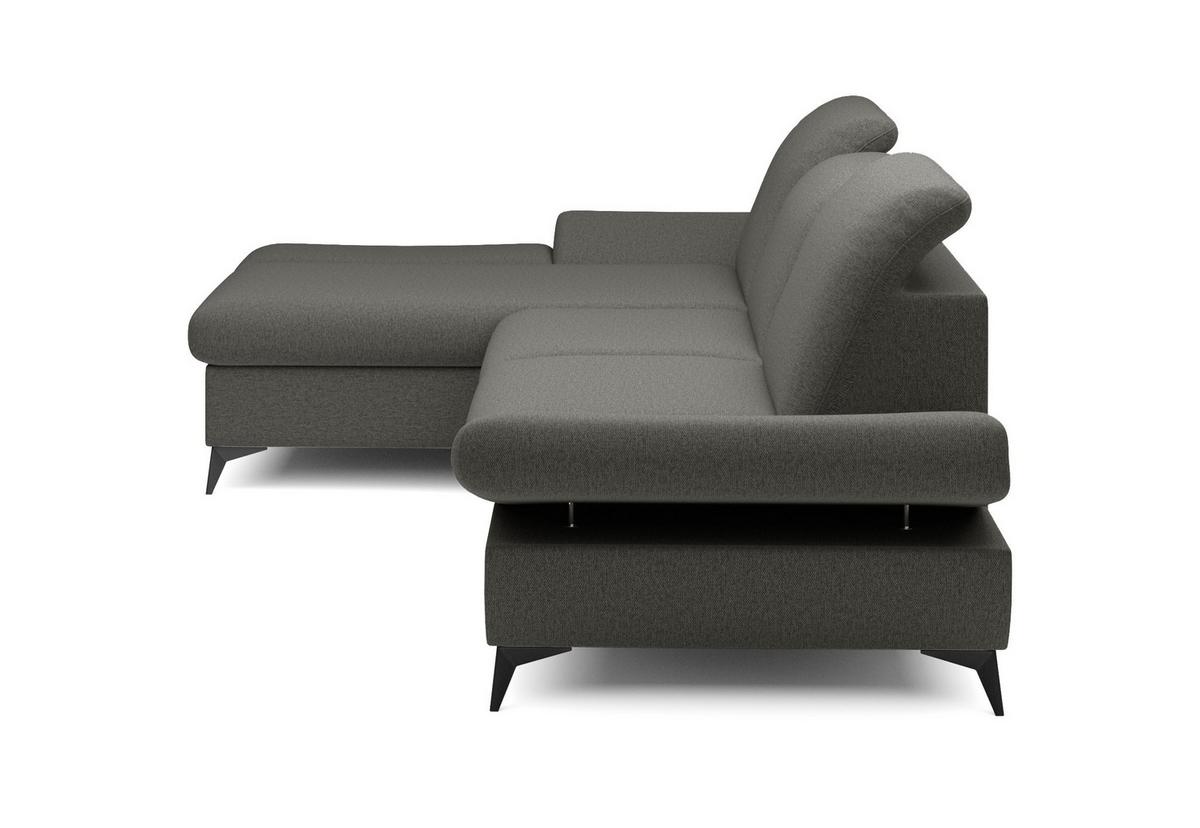 ECKSOFA FELICE L-S Grau Geflochtener Stoff mit Schlaffunktion - Grau, Holz (284/166cm) - MASSENO