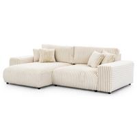ECKSOFA Mollis Hellbeige Plüschcord - Ottomane Links - Beige/Schwarz, Holz/Kunststoff (255/168cm) - S-Style Möbel