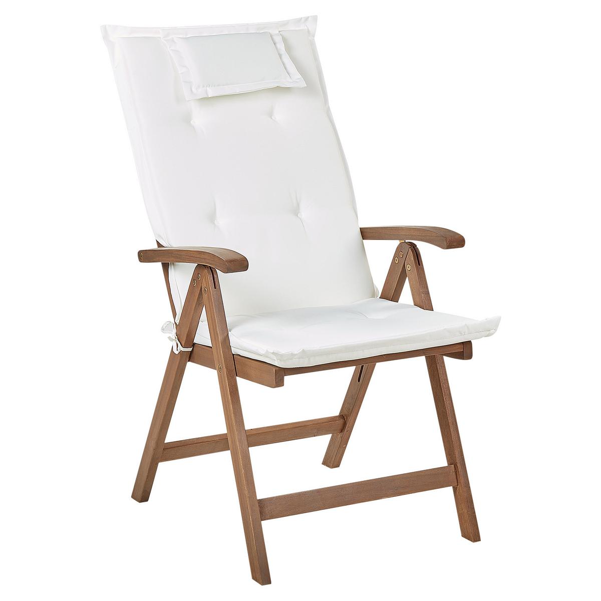 GARTENSTUHL 6er-Set Akazienholz dunkelbraun Auflagen cremeweiß Amantea - Dunkelbraun/Creme, Holz (54/105/69cm) - Beliani