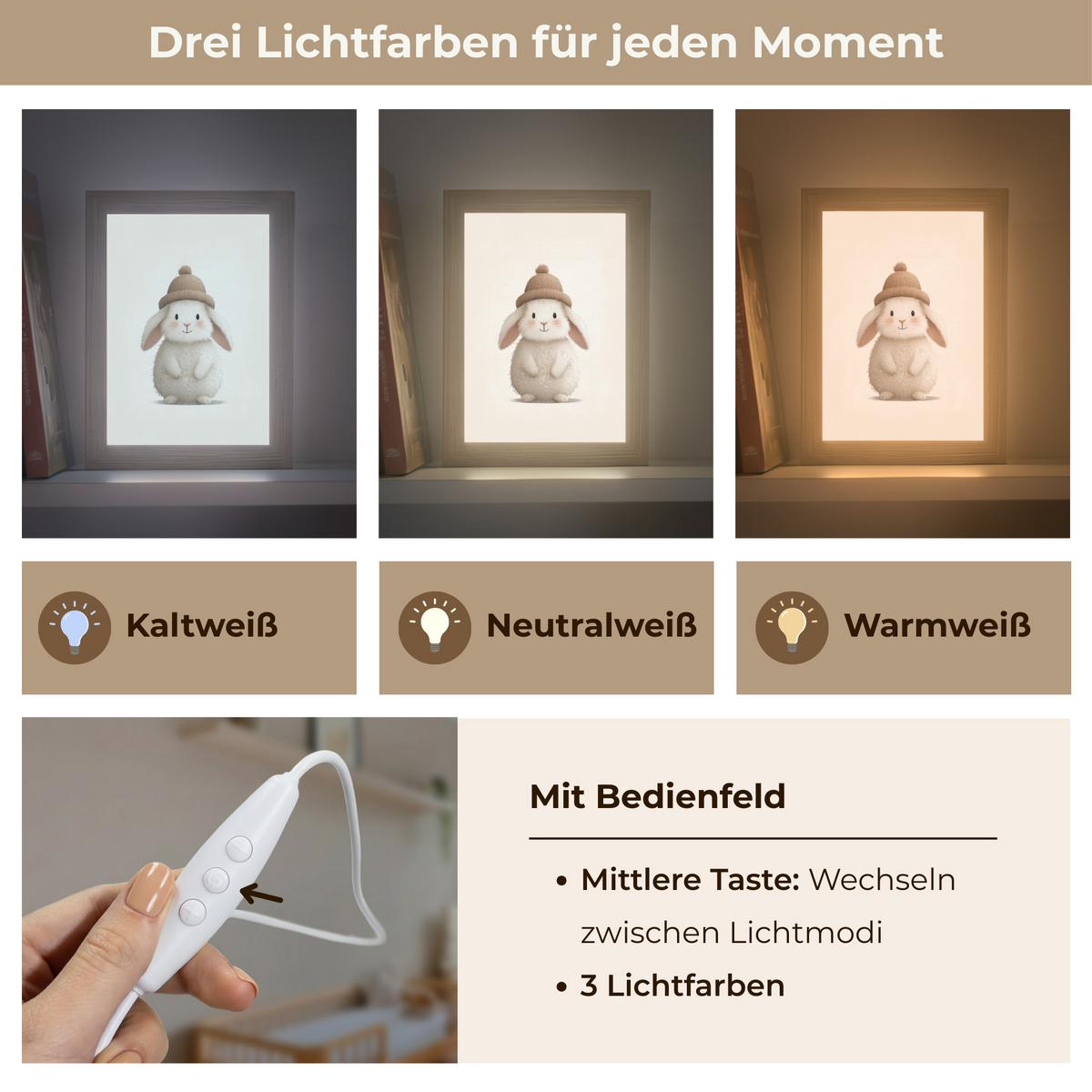 NACHTTISCHLAMPE Kaninchen - Hut - Ohren - Beige 15x20 cm - Creme, Holzwerkstoff (8/15/20cm) - OnlyWow